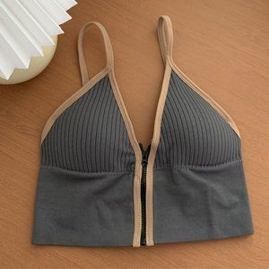 NEW Comfy Zip Front Cotton Crop Top | Sports Bra